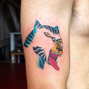 Tattoo by Albie #Albie #Albiemakestattoos #ignorantstyletattoos #ignorantstyletattoo #ignorantstyle #ignoranttattoo #ignorant #tiger #cat #junglecat #kitty #color