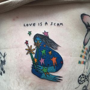 Tattoo by Rita Salt #RitaSalt #ignorantstyletattoos #ignorantstyletattoo #ignorantstyle #ignoranttattoo #ignorant #stars #flowers #lady #portrait #text #quote #love #color
