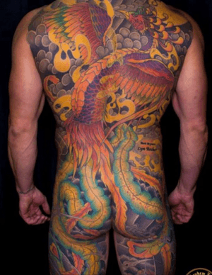 Awesome colour japanese back piece done here at mayhem 