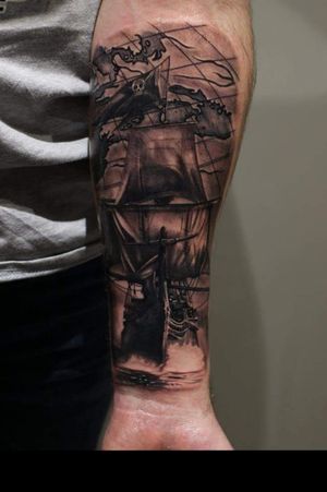 Pirate ship, stage 1 of my full sleeve.