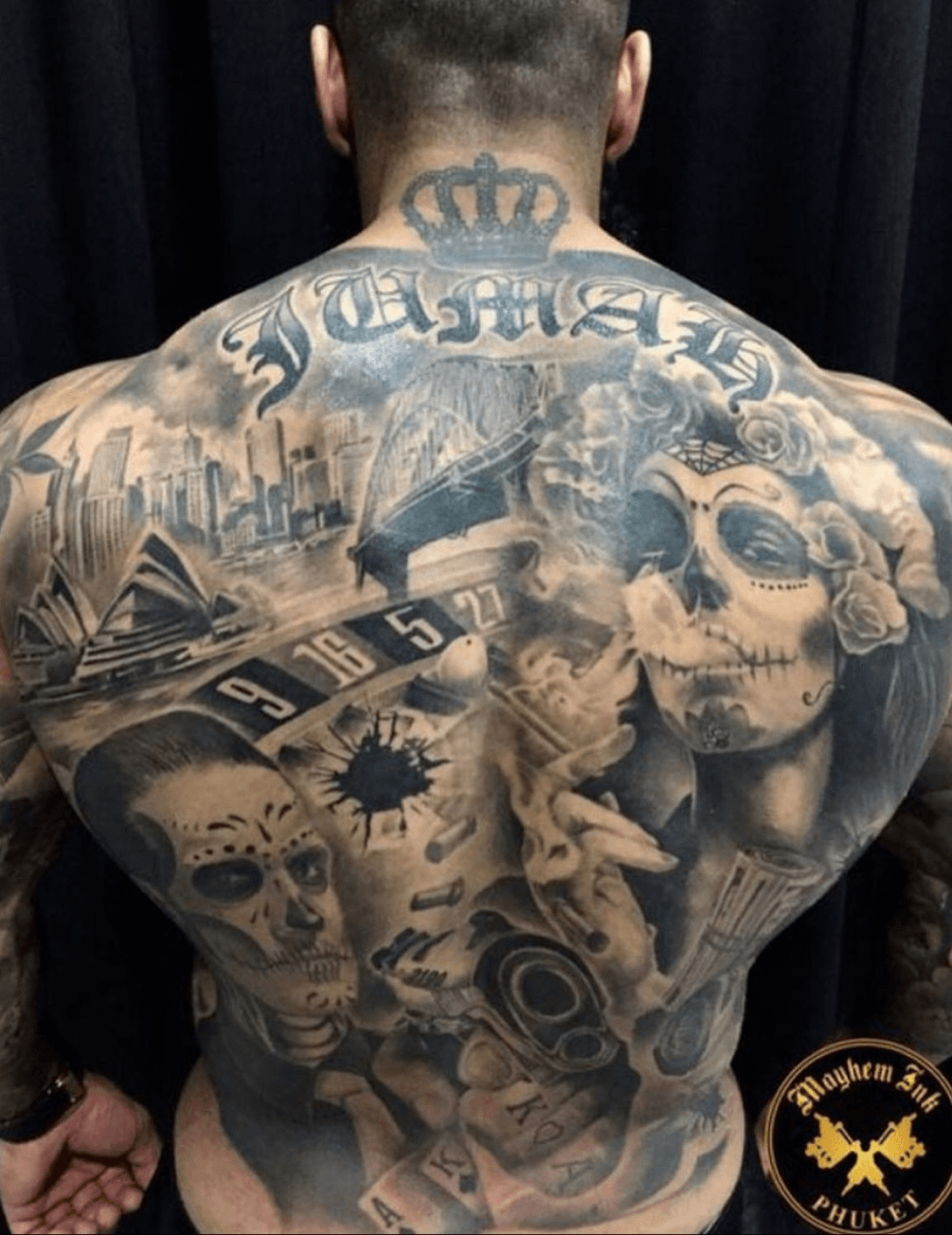 Awesome Gangster Tattoo On Full Back