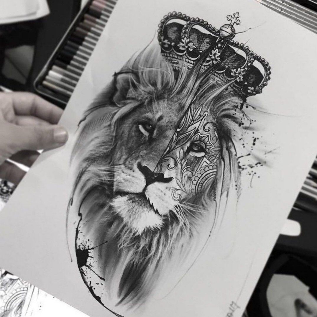 lion with crown tattoo drawing