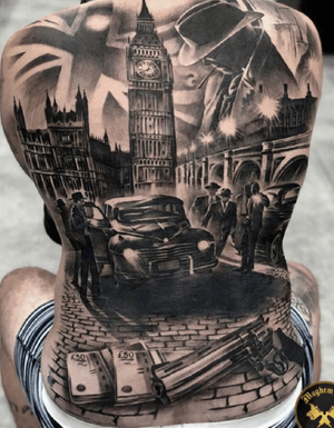 Custom designed back piece with part cover up , English gangster theme 