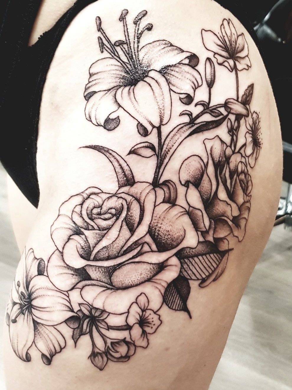 Lily Tattoo On Thigh