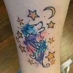 Watercolor wolf with stars and moon, done by Bobby 