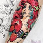 Tattoo by Brandon Bec #BrandonBec #Disneytattoo #Disney #cartoon #animation #mermaid #Ariel #TheLittleMermaid #starfish #ocean #seashell