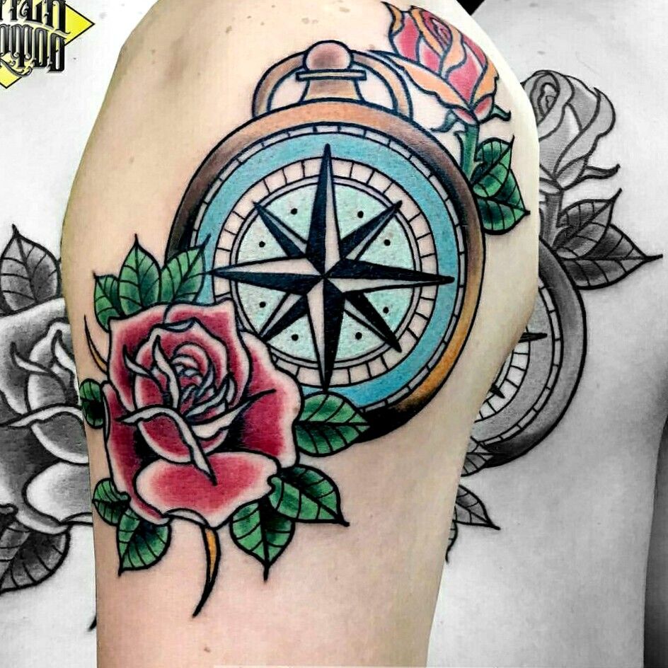 antique compass rose tattoo