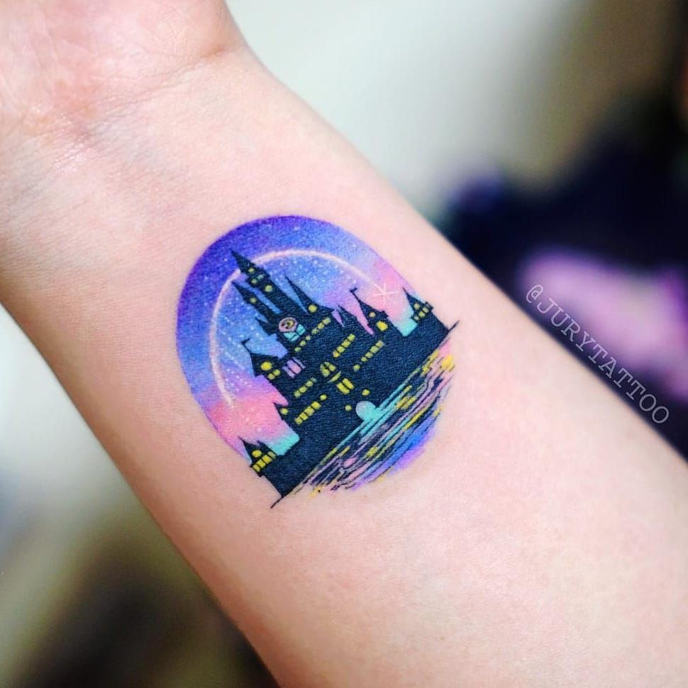 Colorful Disney Castle Tattoo  Disney Simple Tattoos  Simple Tattoos   MomCanvas