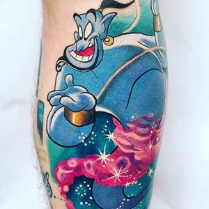 Tattoo by Leanne Fate #LeanneFate #Disneytattoo #Disney #cartoon #animation #Aladdin #genie #sparkle #color