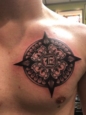 Fresh chest piece. Looking to build into a half sleeve. #chest #compass