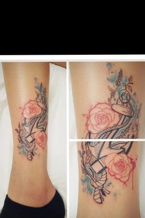 #anchor #anchortattoo #flower #roses #color #colortattoo #redink #blueink  #ink #tatoo #tatoolover