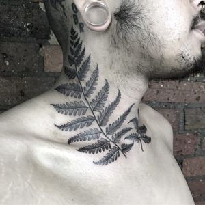 Tattoo by Honeytripper #Honeytripper #planttattoos #planttattoo #plant #nature #fern #leaves #illustrative #blackandgrey #necktattoo