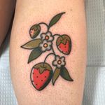 Tattoo by Julia Campione #JuliaCampione #planttattoos #planttattoo #plant #nature #leaves #flowers #floral #strawberry #strawberries #traditional