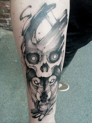 First big #tattoo . #wolf #skull #blackwork #death