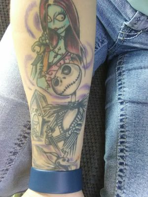 My 1st tattoo. I love it so much, cause its one of my fav movies haha. #timburtonfan #JackandSally #nightmarebeforechrismas 