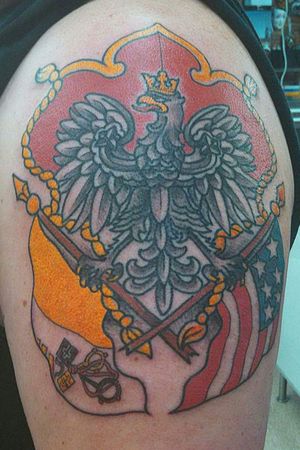 Polish Eagle with American & Vatican Flags