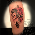 Neo traditonal gypsy wonan and roses... neotrad #neotraditional #trad #newschool #oldschool #face #portrait #woman #lady #pinup #head #bust #rose #flower #gypsy #gypsywoman #colour 