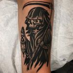 Tattoo by Paul Dobleman #PaulDobleman #reapertattoo #reaper #grimreaper #skeleton #skull #death #blackwork #traditional #lantern #scythe