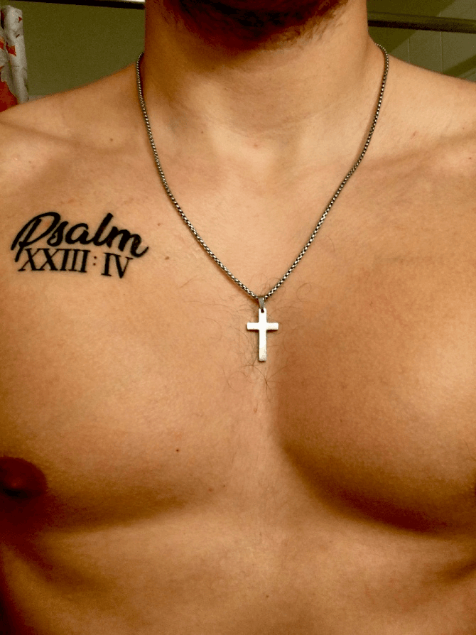 Cross with Psalm 23 tattoo