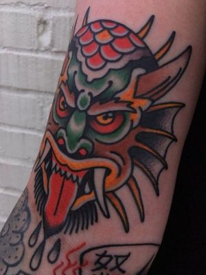 Chinese demon by Matt Nemeth at Lakeside Tattoo, Va. #japanese #Japanesetraditionaltattoo #oni #monster #demon #hannya 