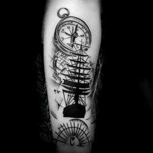 Ship map compass tattoo