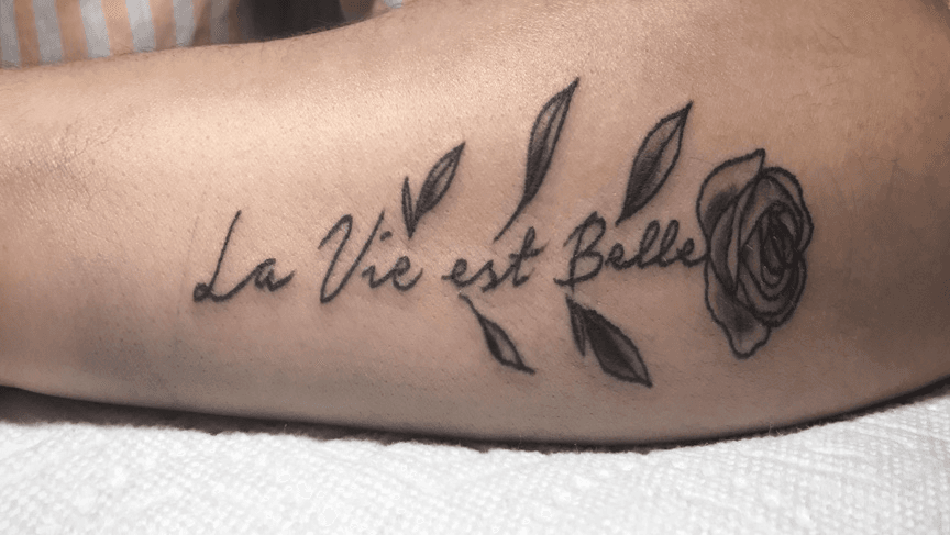 Life is Beautiful tattoo script by Don Catfish Gorospe