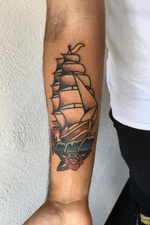 Ship tattoo #oldschool #traditional #ship #armtattoo #color 