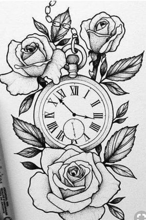 Clock with Roses in black and grey 