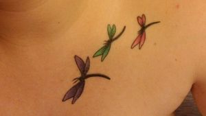 Three dragonflies on my collar bone. They represent my mom, me, and my sister.