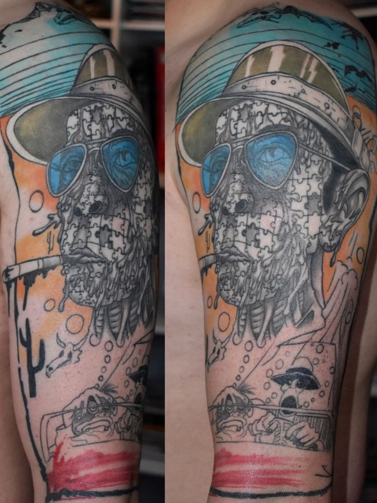 Hunter S Thompson Ralph Steadman Fear  Loathin in Las Vegas blackwork  tattoo by Aaron Kreiss TattooNOW