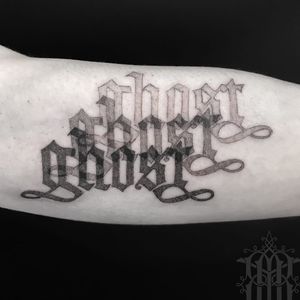 Tattoo by Abby Drielsma #AbbyDrielsma #letteringtattoo #lettering #text #quote #font #script #calligraphy #ghost #blackandgrey