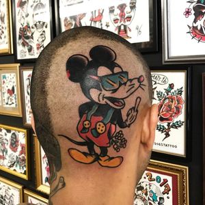 Tattoo by Matt Andersson aka Stray Dogs Tattoo #MattAndersson #straydogstattoo #tvshowtattoo #tvshow #tvtattoo #MickeyMouse #middlefinger #flowers #funny #Disney