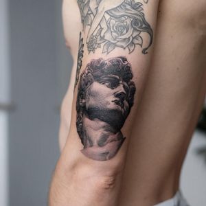 Tattoo by Andrew Borisyuk #AndrewBorisyuk #blackandgrey #portrait #David #sculpture #fineart #man #renaissance