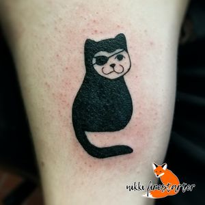 A cat named Lucky! (March 2018)http://nikkifirestarter.com#tattoos #bodyart #bodymods #bodyimage #cattattoos #lucky #blacktattoos #solidblack #graphictattoos #graphicart #eyepatch #luckycat #cat #irony #funnytattoos #cutetattoos