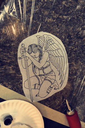 Gaurdian angel stencil (right shoulder)