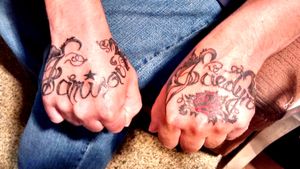 My buddy wanted me to ink his kids names on each hand ....I'm no ink master...hard to find an ink master for apprenticeship where I'm from....I'm passionate when it comes to all art and for my first time scratching hands I'd love to hear some creticing 