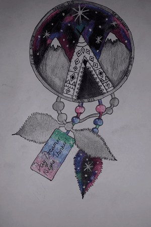 Conpleted - 16/09/18. Tonal/ colour drawing. Dreamcatcher with dream inside.