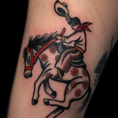Tattoo by Antonio Roque #AntonioRoque #favoritetattoos #favorite #best #color #traditional #cowboy #horse #animal #western