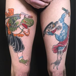 Tattoo by Junior Tattooing #JuniorTattooing #JapaneseTattoo #Japaneseinspired #Japaneseinspiredtattoo #Japanesestyle #Japanese #frogs #samurai #samuraisword #sword #color