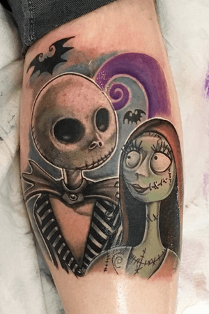 Joshua Nordstrom did this killer Jack and Sally tattoo from The Nightmare Before Christmas.