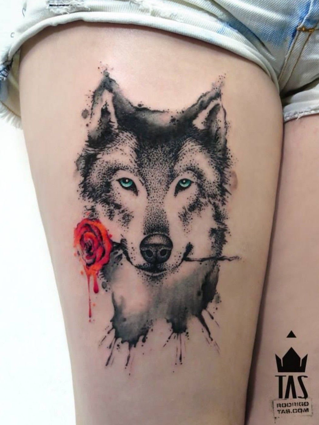 ArtStation  Blackwork wolf tattoo and flowers