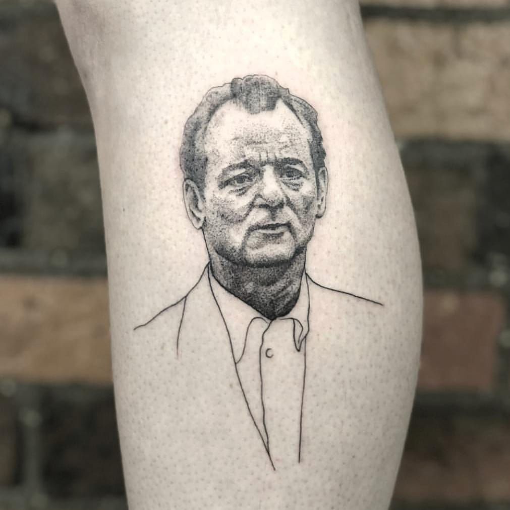 Full back tattoo of Bill Murray in Groundhog Day  rweirddalle