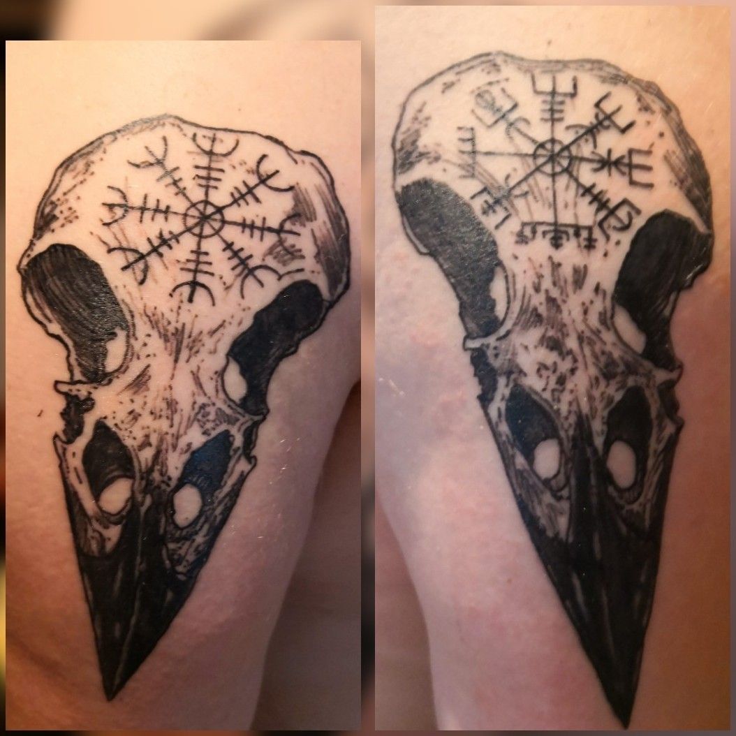 Raven and Skull tattoo by Rev Bob at Lucky 13 in Richmond Virginia  r tattoos