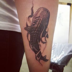 Whale shark #tattoo #tattoos #tattooist #tattooartist #blackandgrey #blackandgray #blackandgreytattoo #whaleshark #sealife #shark #fish #tattoooftheday 
