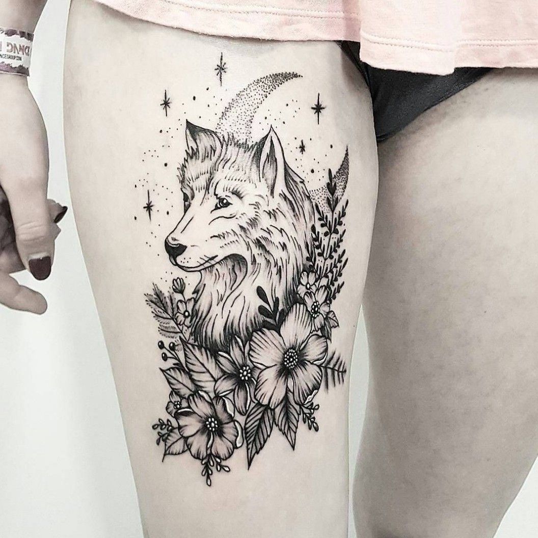 Tattoo uploaded by April Nichols  Wolf flower design  Tattoodo