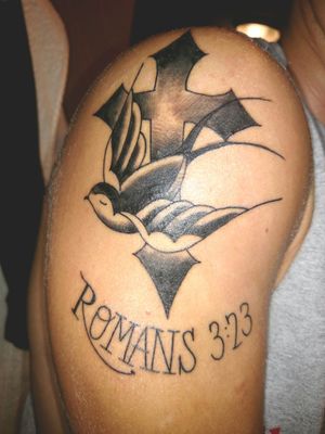 Romans 3:23 For all have sinned and fall short of the glory of God, s/o to Joshua Rivas from Bread and Butter tattoo in Kearney, NE for giving me a lit first tat.