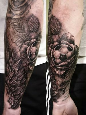 #soccer #ball #feathers #rose #plants 