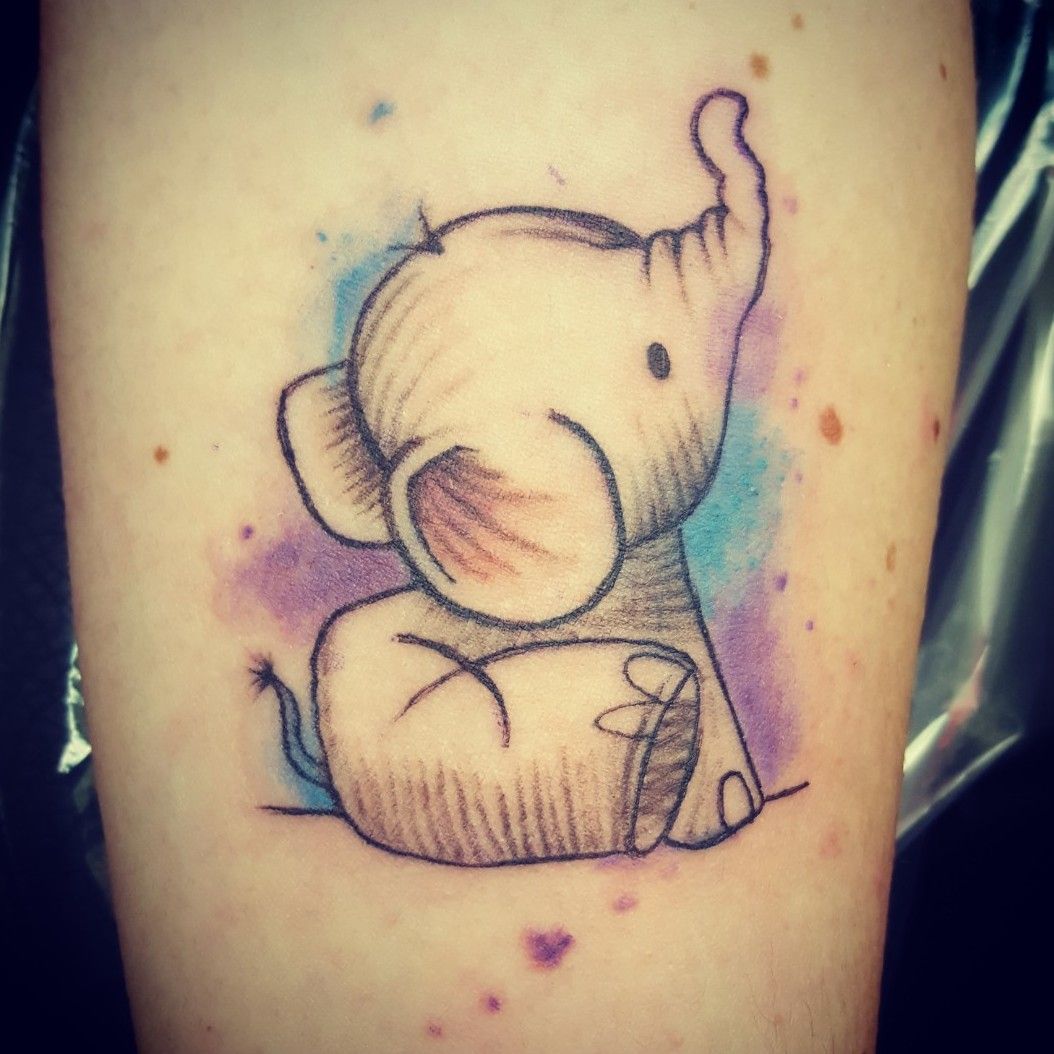 Cute Black Outline Baby Elephant Tattoo Design For Wrist