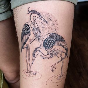 Tattoo by Anna Sage #AnnaSage #animaltattoo #animal #nature #heron #birds #feathers #wings #water #stars #linework #illustrative