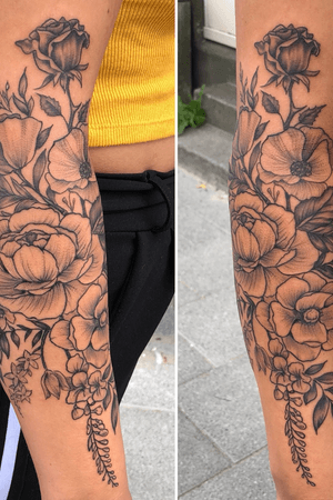 Floral sleeve done in Rotterdam